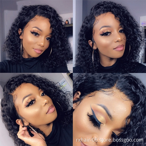 ISEE Manufacturer Lace Frontal  Bob Curly 10A Lace Wigs Short Peruvian Water Wave 6A Grade Human Hair Peruvian Korean Hair Wig